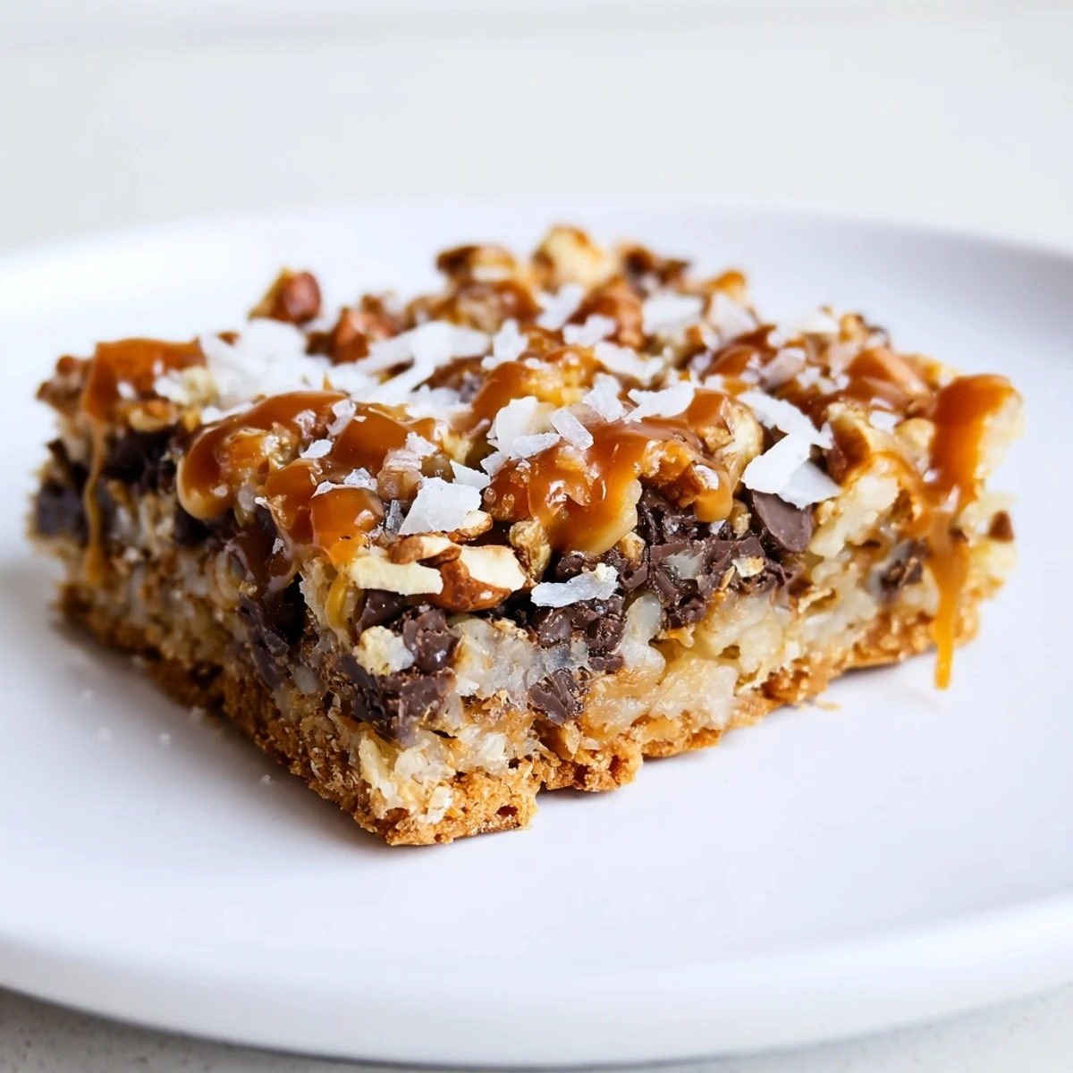 Close-up shot shows the delicious layers of these tempting 7-Layer Magic Bars for dessert tonight.