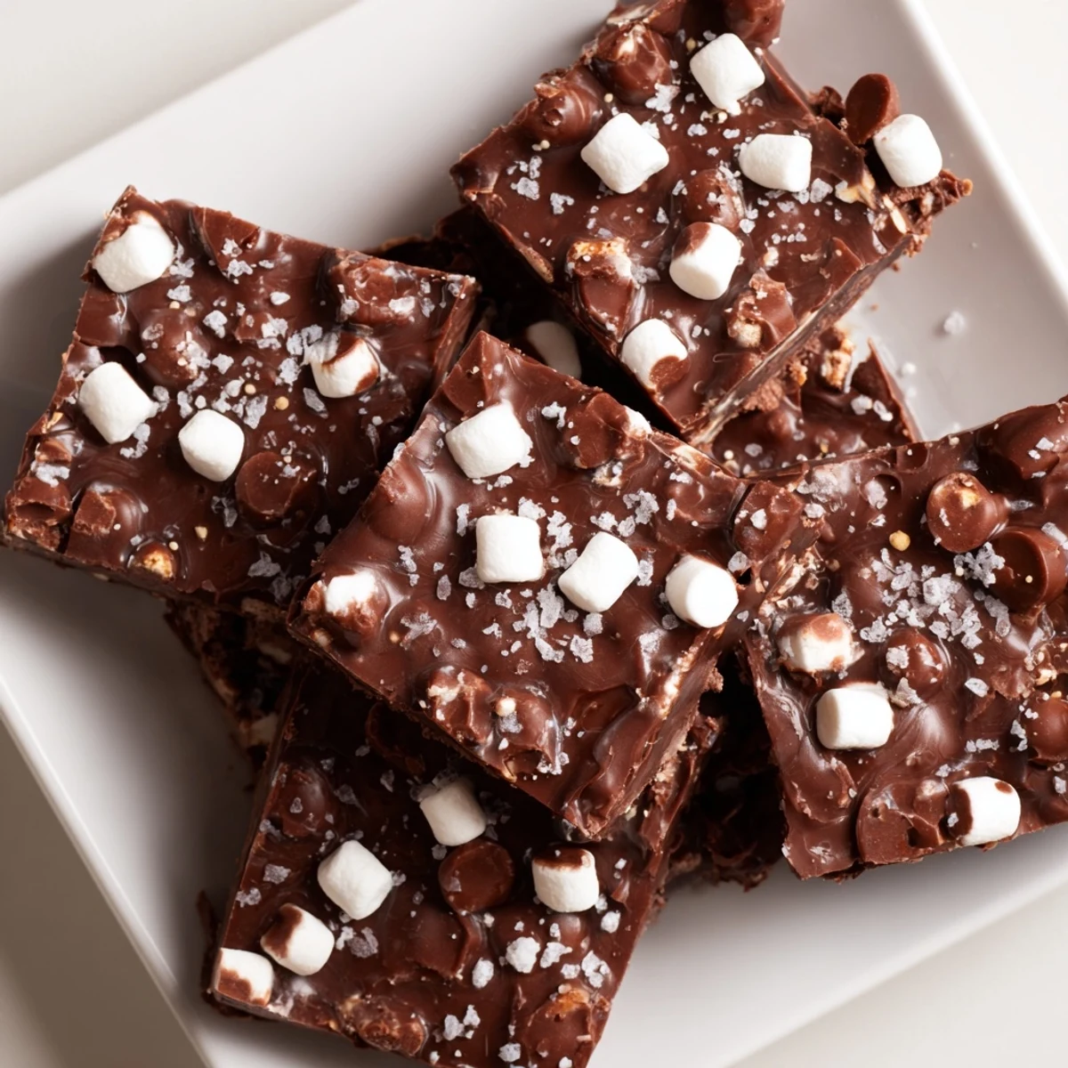 Golden squares of homemade Easy Marshmallow Fudge, featuring gooey marshmallows and a rich chocolate base.