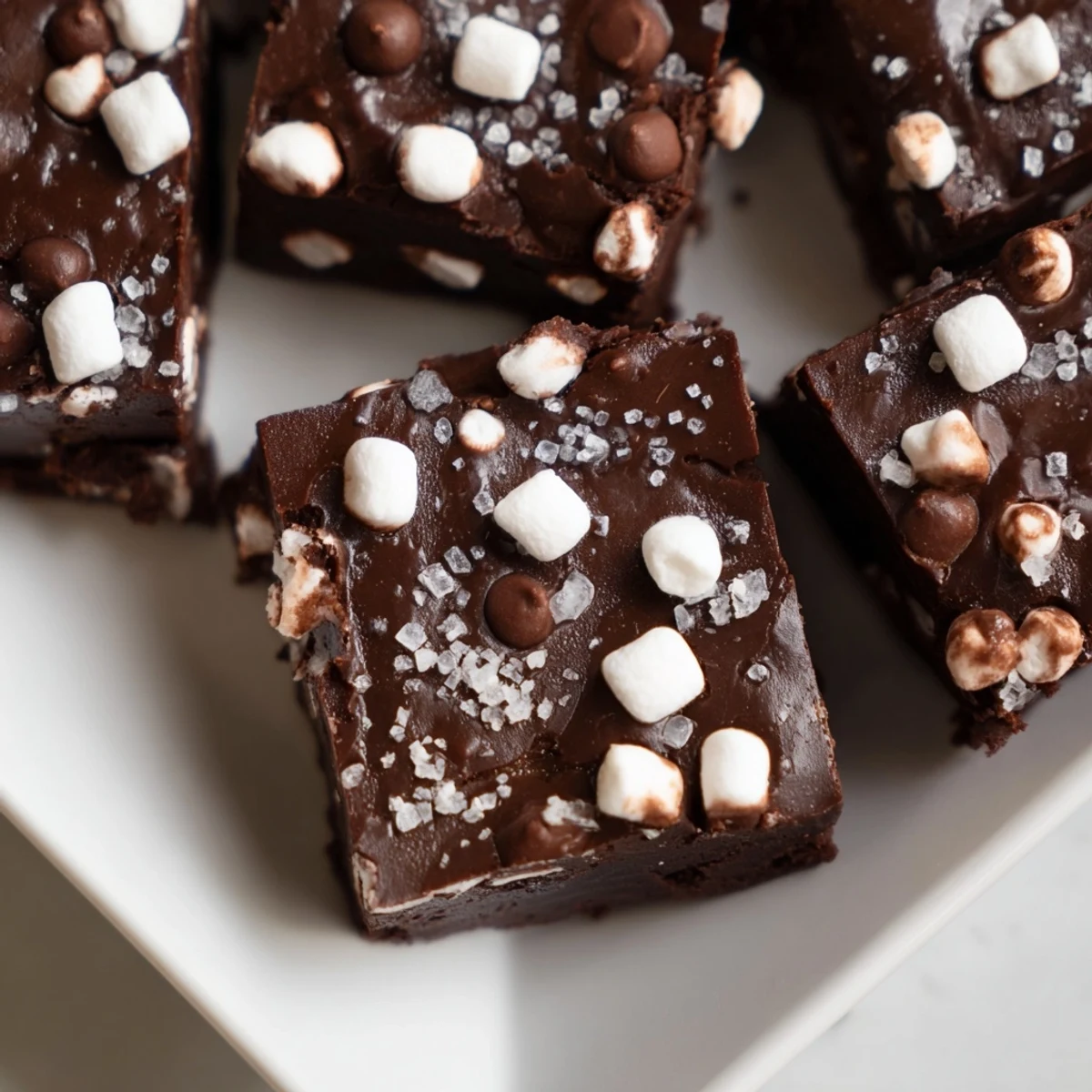 This decadent Easy Marshmallow Fudge is being cut into perfect squares, ready to serve as a sweet treat.
