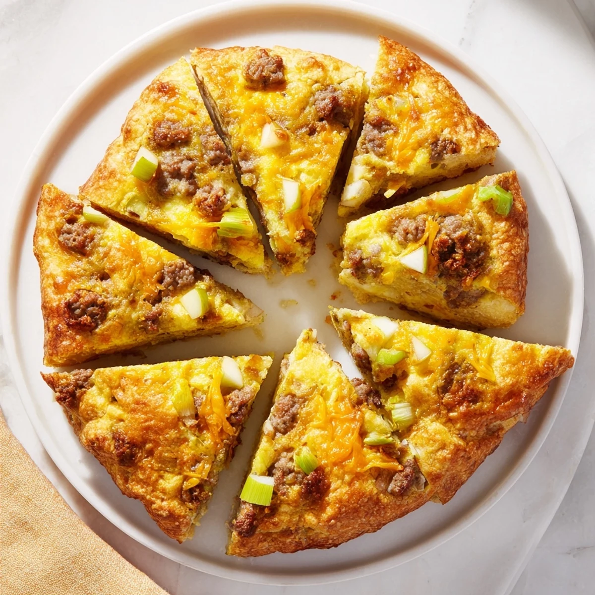 Golden, baked Savory Apple, Sausage, and Cheddar Scone Skillet, with visible sausage and apple chunks.