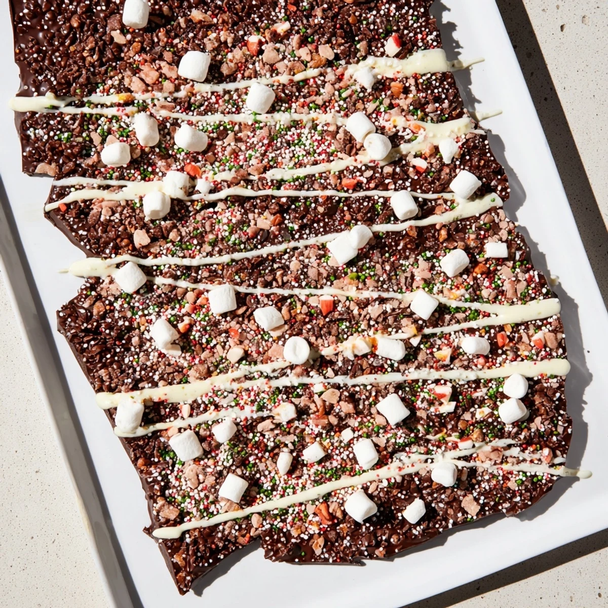 Sweet, decadent Hot Chocolate Bomb Bark, a festive dessert recipe perfect for sharing.