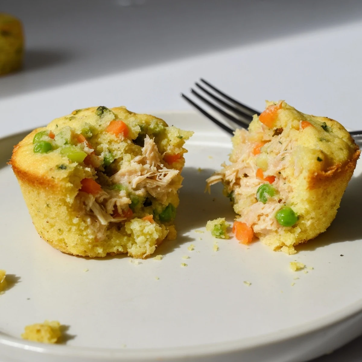 Freshly baked Chicken Pot Pie Cornbread Muffins, perfect bite-sized appetizers for a cozy gathering.