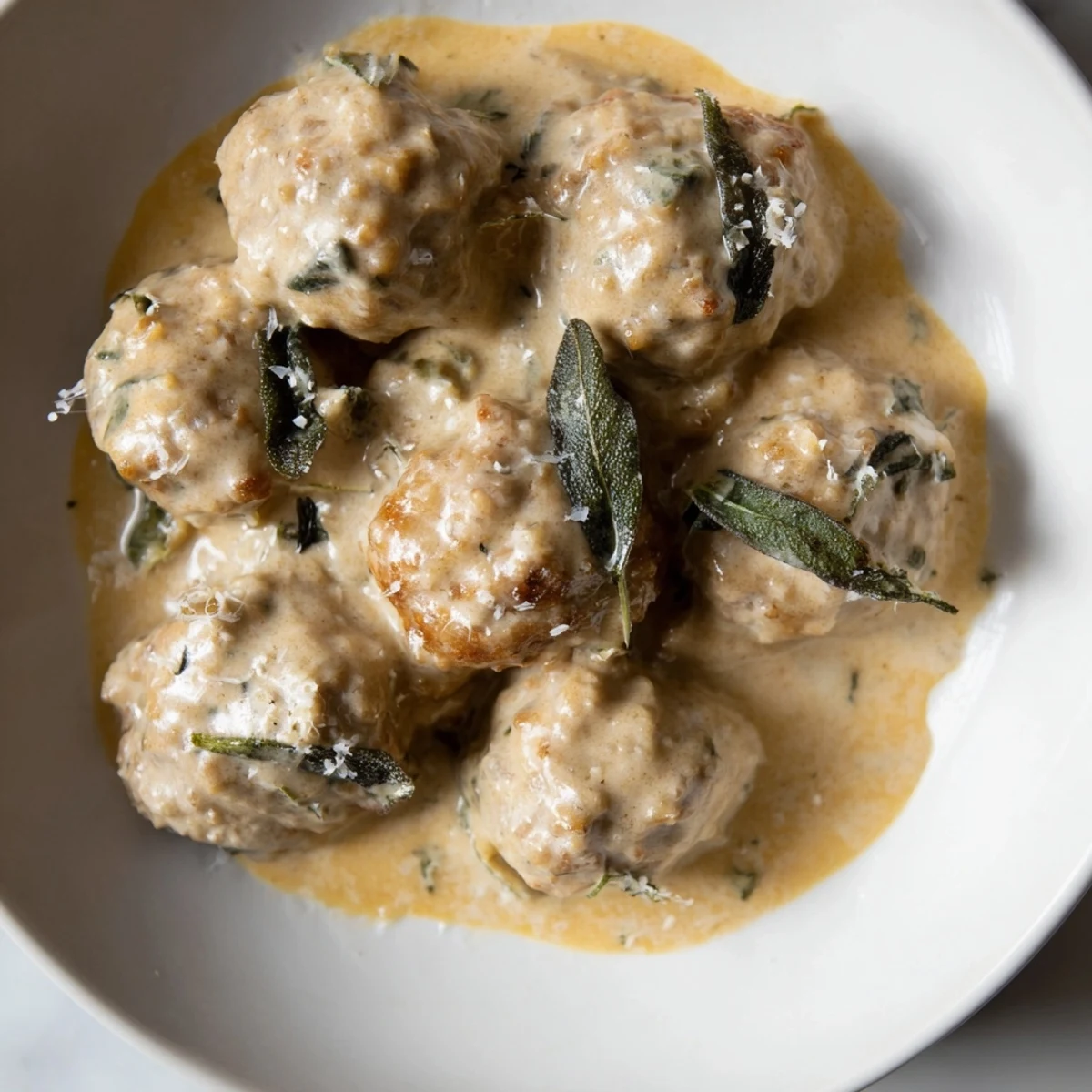 Creamy pumpkin sage sauce coats tender turkey meatballs in this warming comfort food dinner.