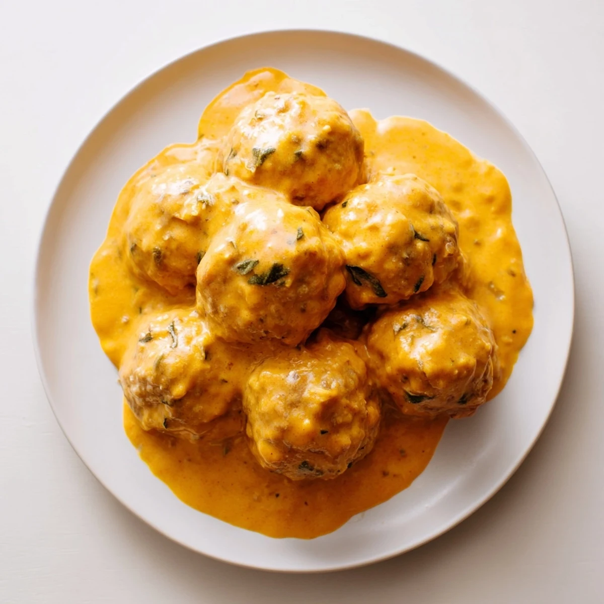 Succulent turkey meatballs served with a rich pumpkin sage sauce, perfect for a cozy fall meal.