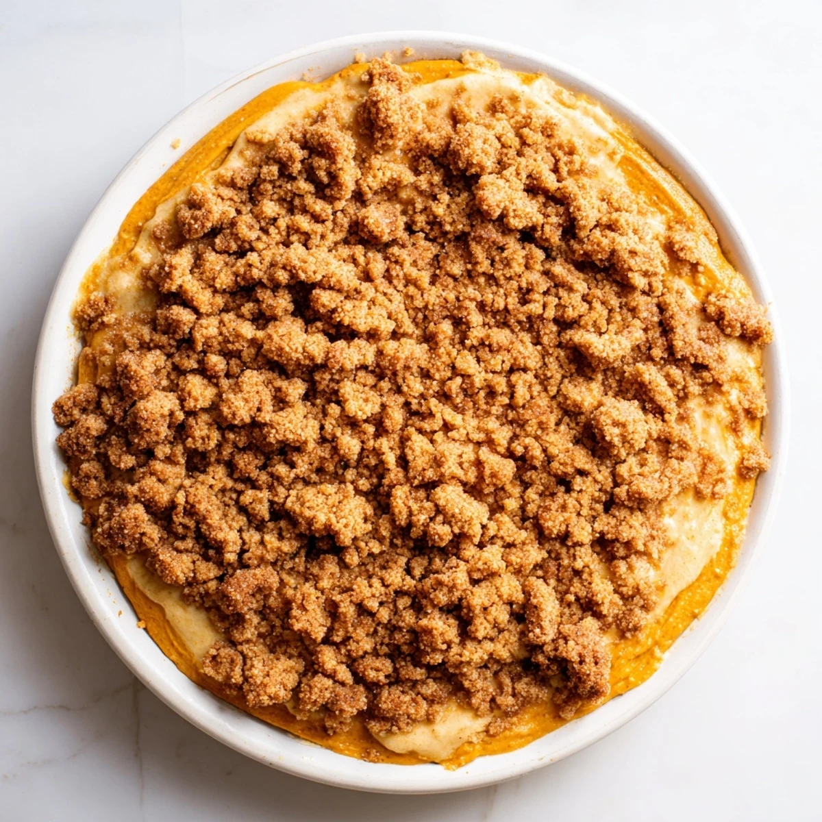 Golden-brown pumpkin crisp, a comforting fall dessert ready to be served warm with ice cream.