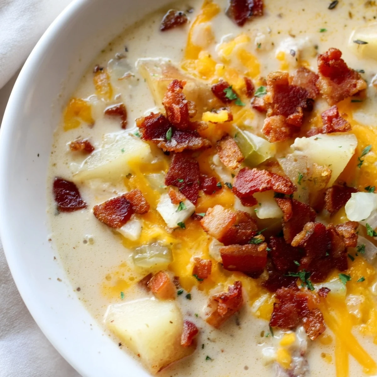 Crockpot Cheeseburger Soup: A creamy bowl featuring melted cheddar and savory beef, ready to be enjoyed.