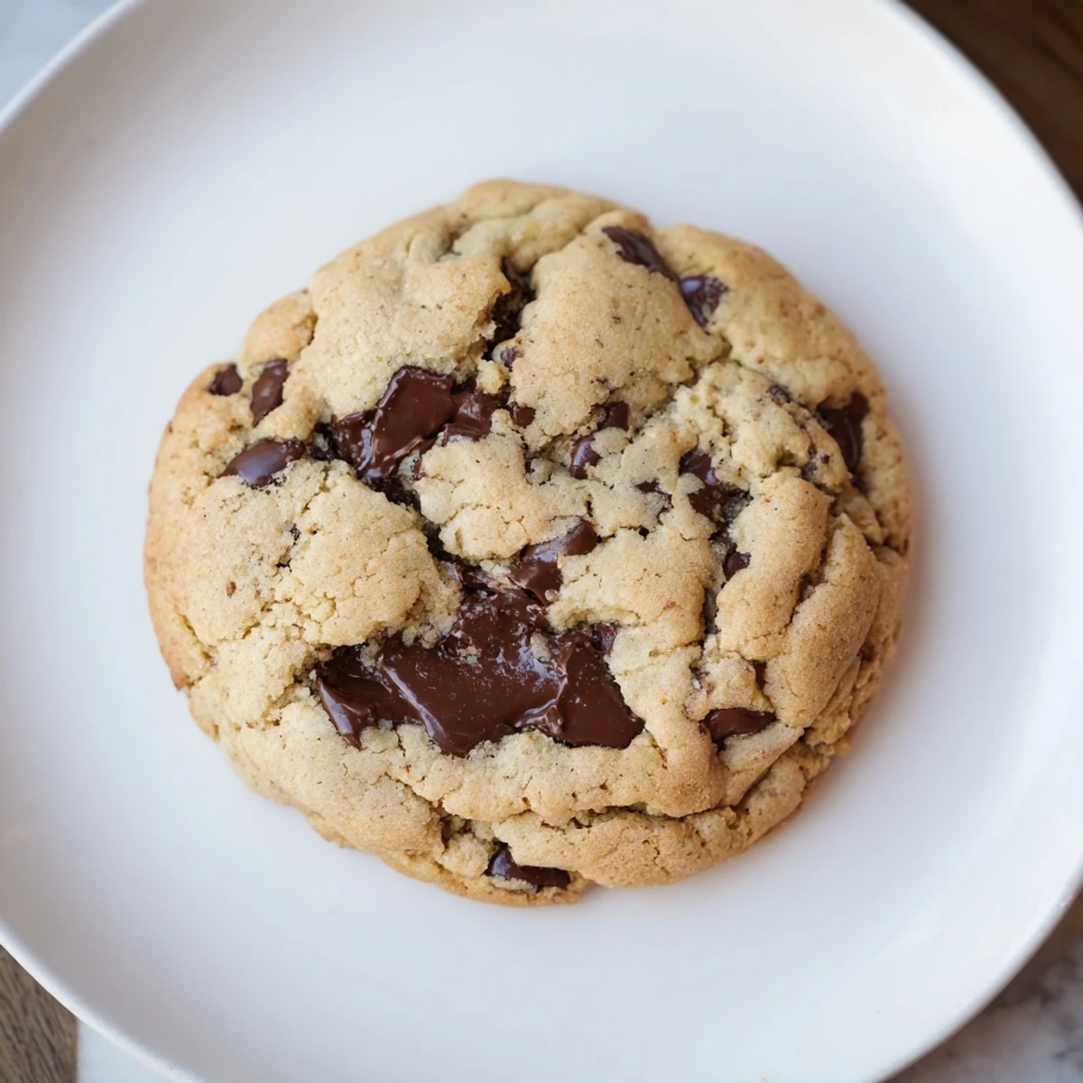Golden-brown chewy protein chocolate chip cookies, stacked high, perfect for a protein-packed snack.