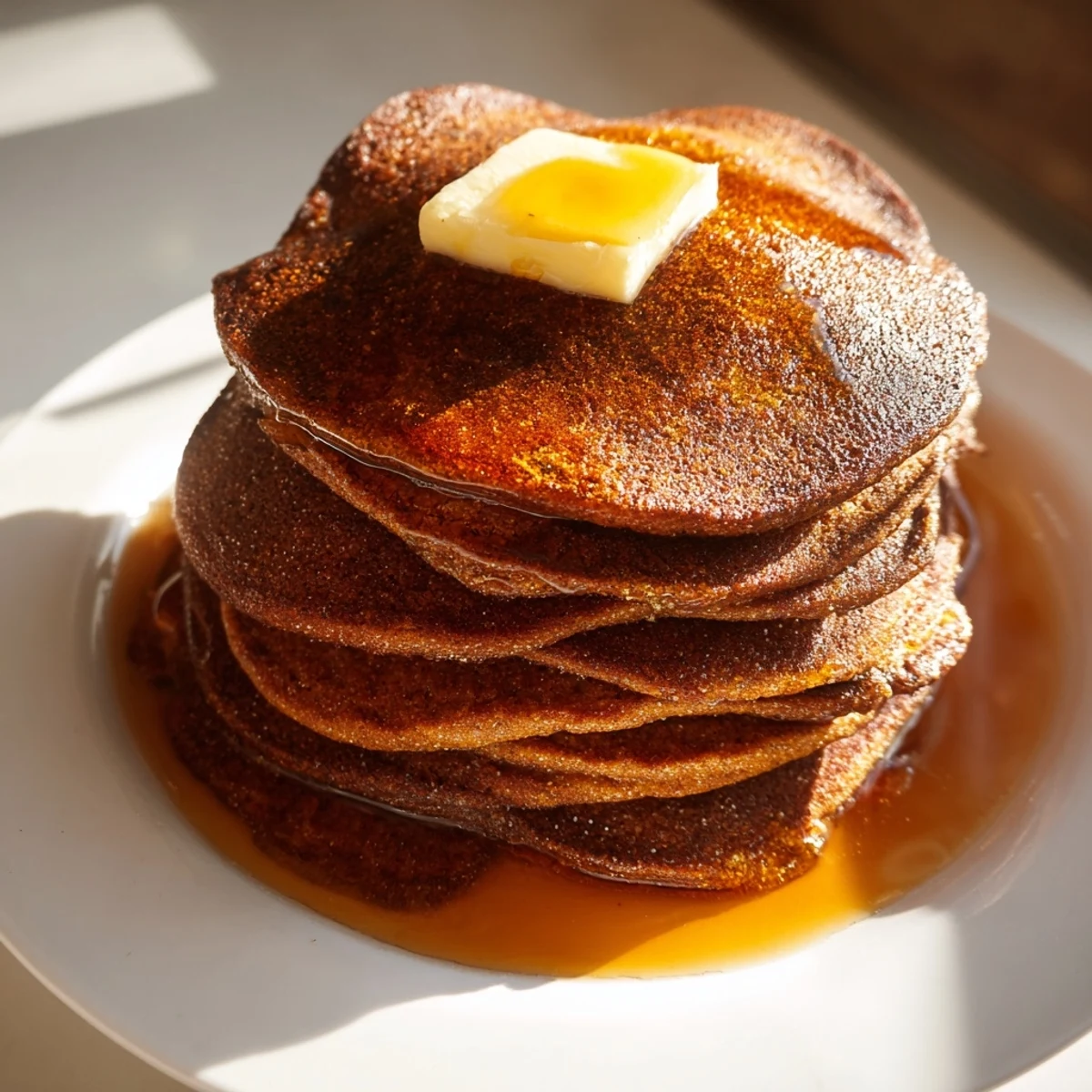 A stack of fluffy Gingerbread Pancakes, their spiced aroma promising a perfect brunch plate.