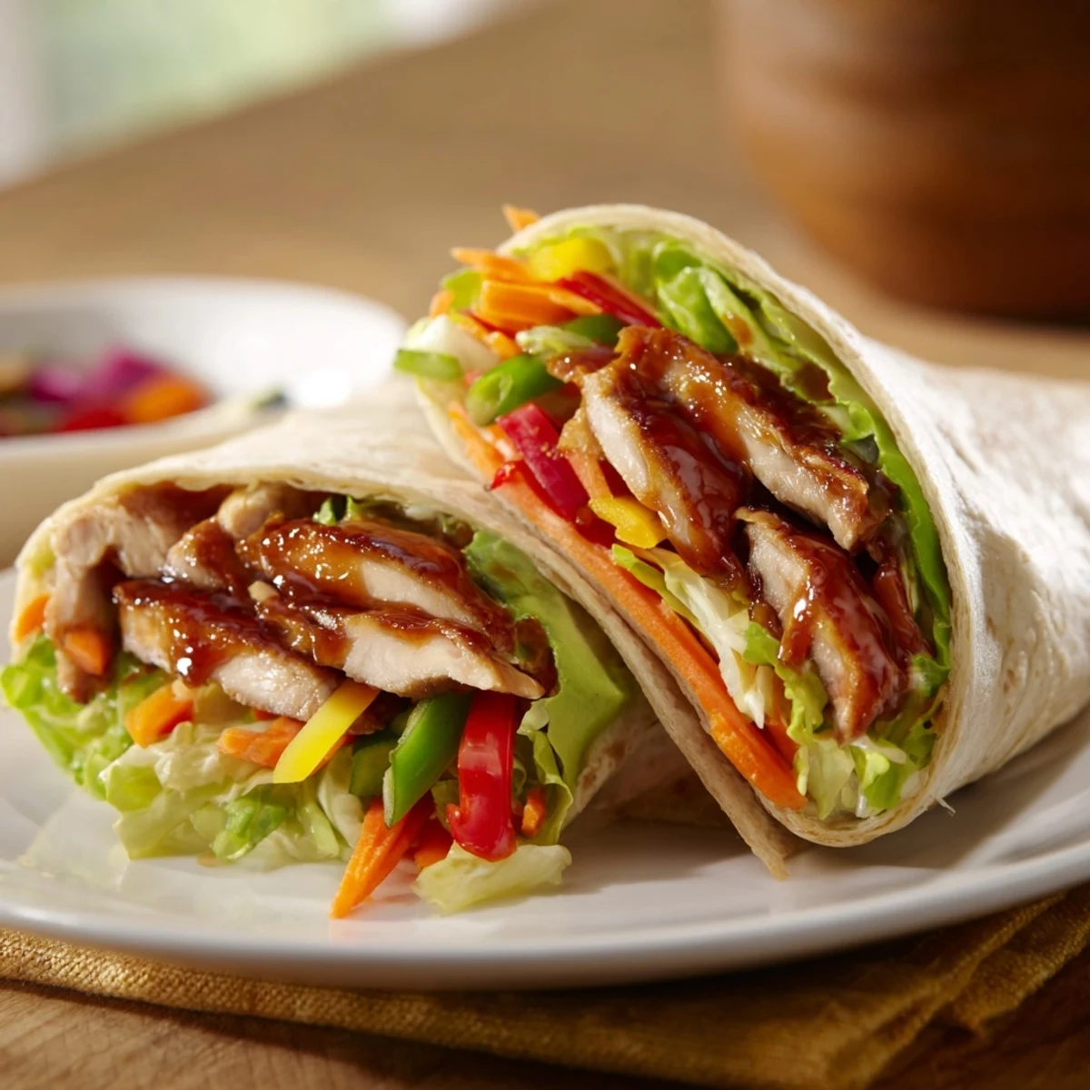 Beautifully rolled teriyaki chicken wrap, perfect for a quick lunch or satisfying dinner.