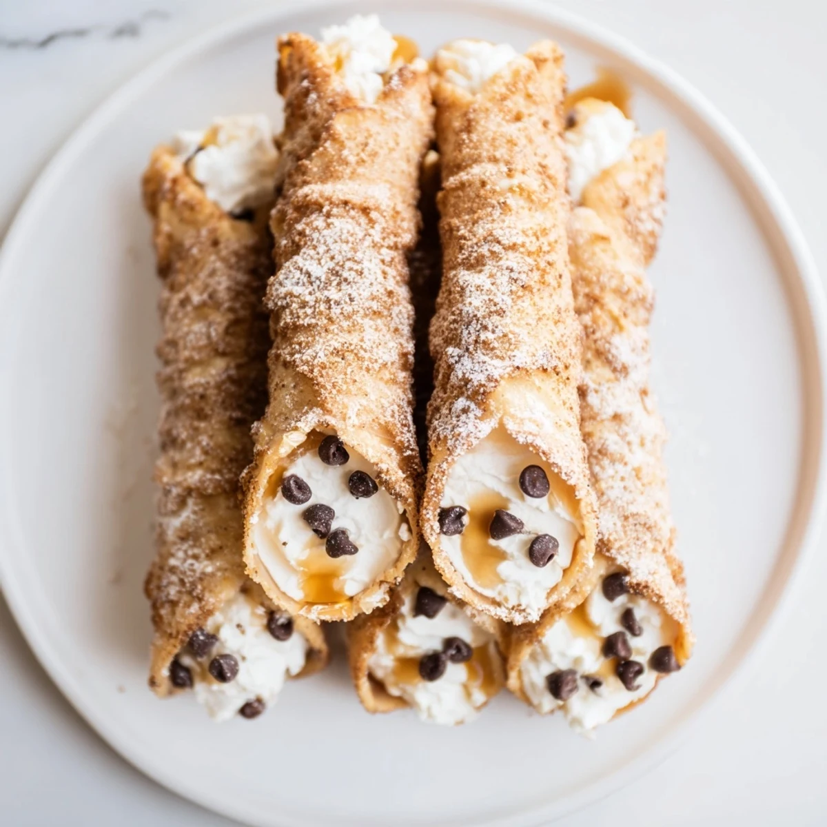 Golden-brown Churro Cheesecake Cones, offering a delightful mix of flavors and textures in every decadent bite.
