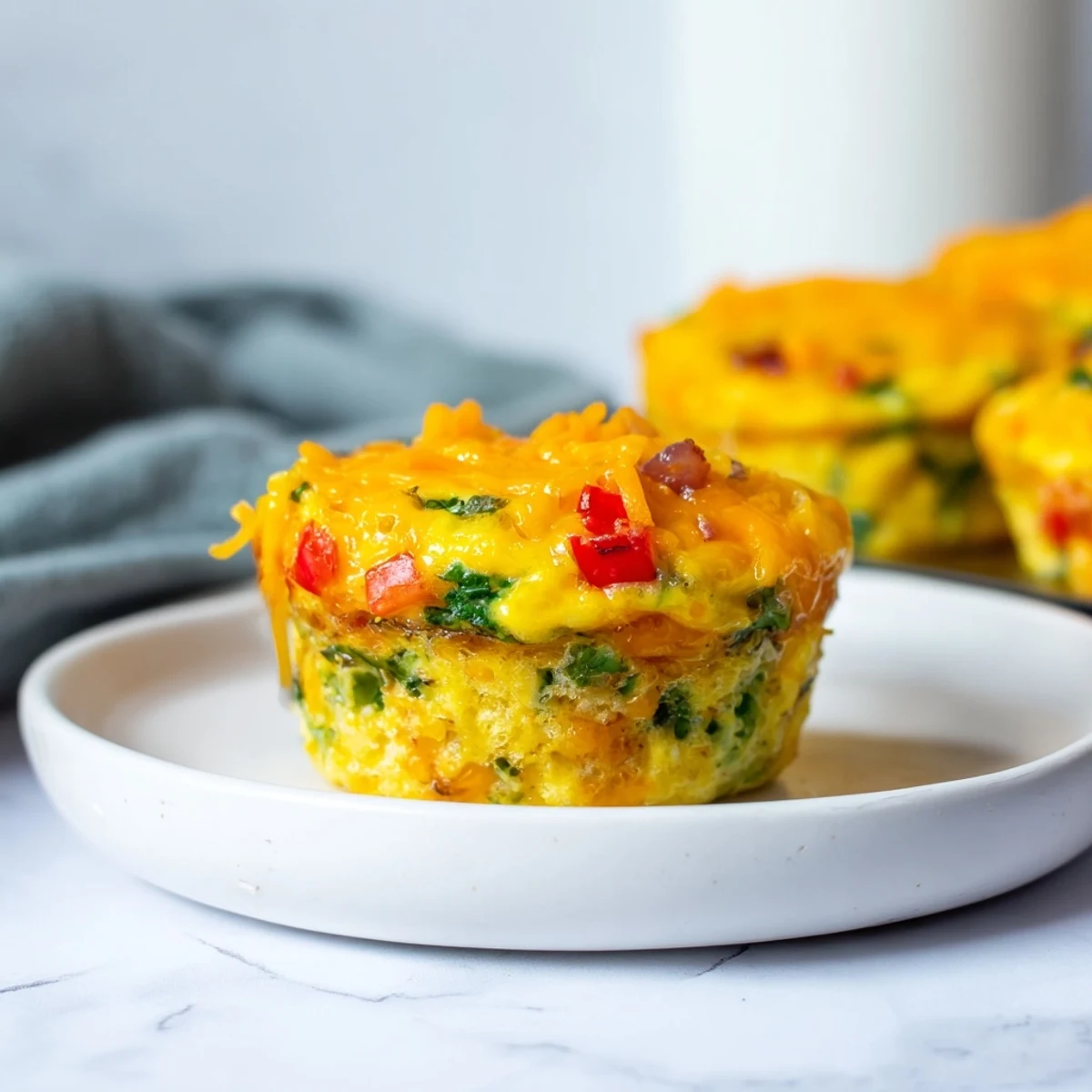 Perfectly cooked Easy Christmas Morning Egg Muffins with vibrant red and green peppers, ideal for the holidays.