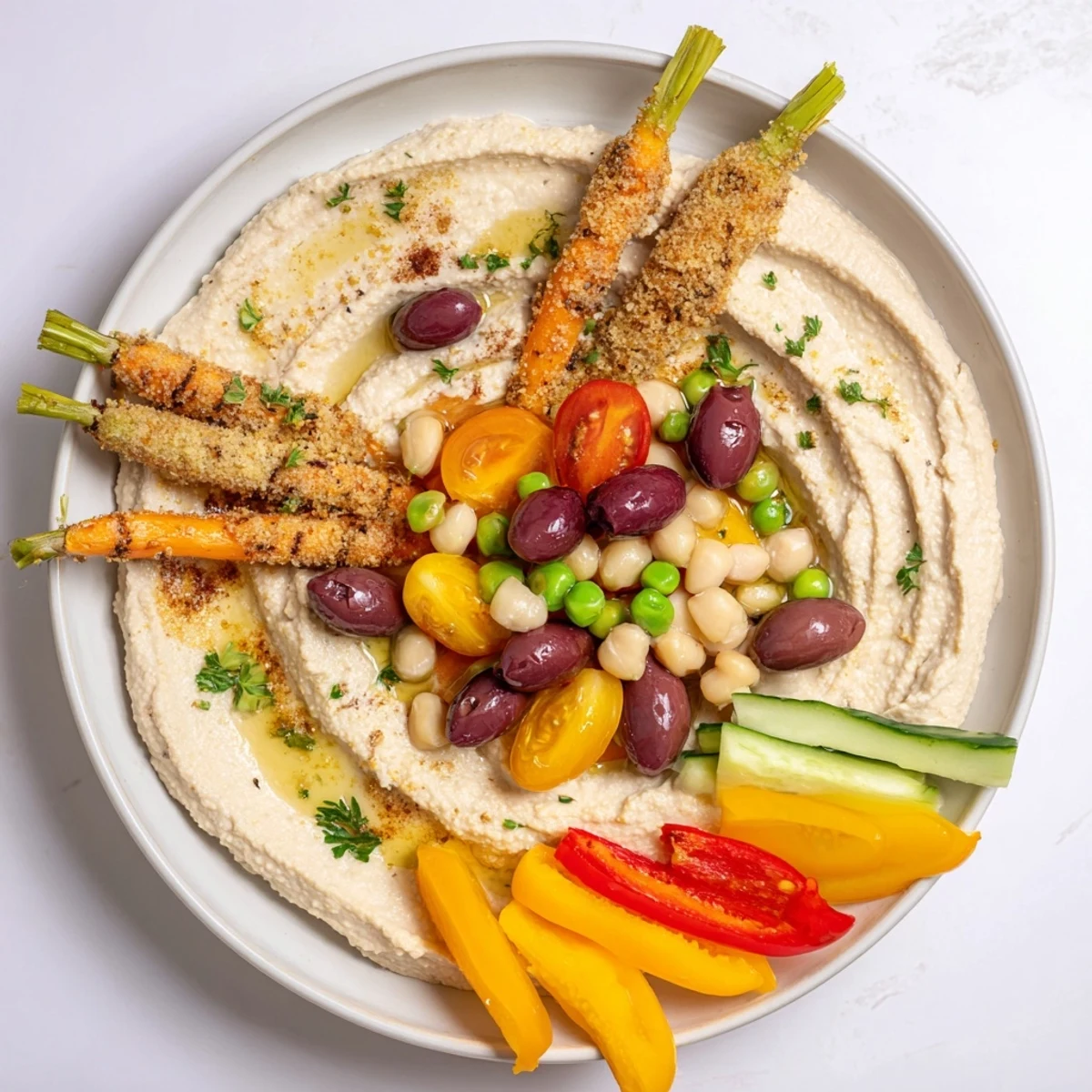 A brightly assembled Carrot Patch Veggie Board showcases fresh vegetables and a hummus-based "soil."