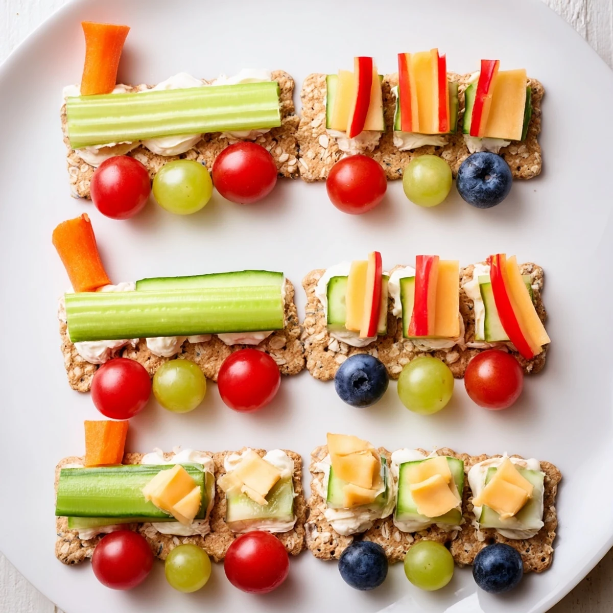 This creatively arranged Choo Choo Train Snack Track features a vibrant, kid-friendly platter with fresh ingredients.