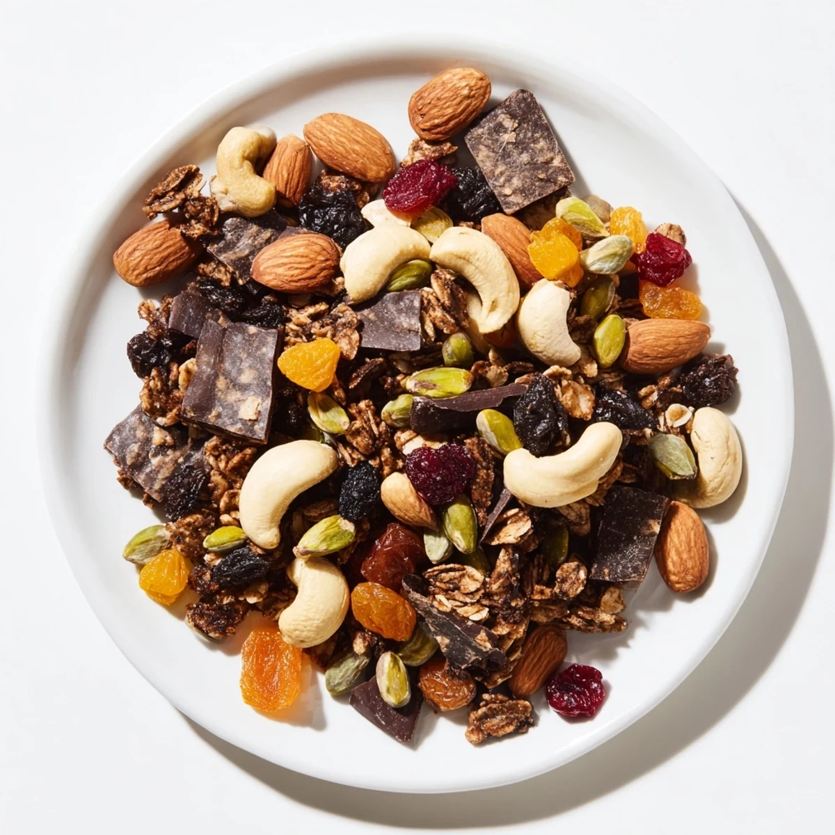 A close-up of delicious Mountain High Adventure Snack Mix with a mix of nuts and fruit.