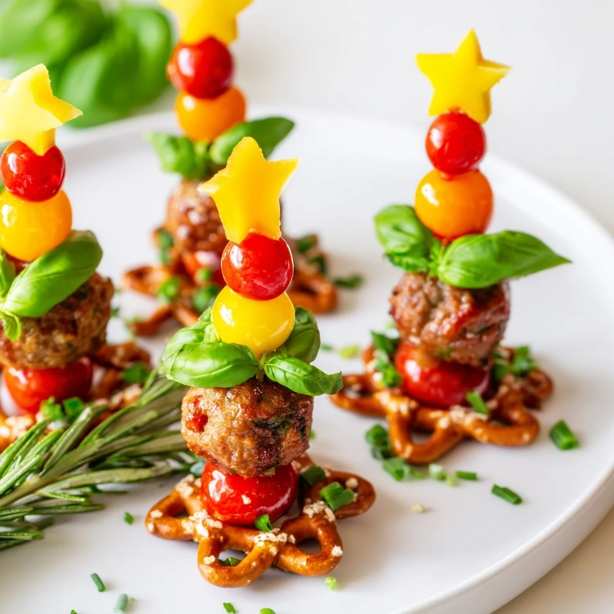 Golden-brown mini meatball Christmas trees arranged on a platter, ready for your holiday party.