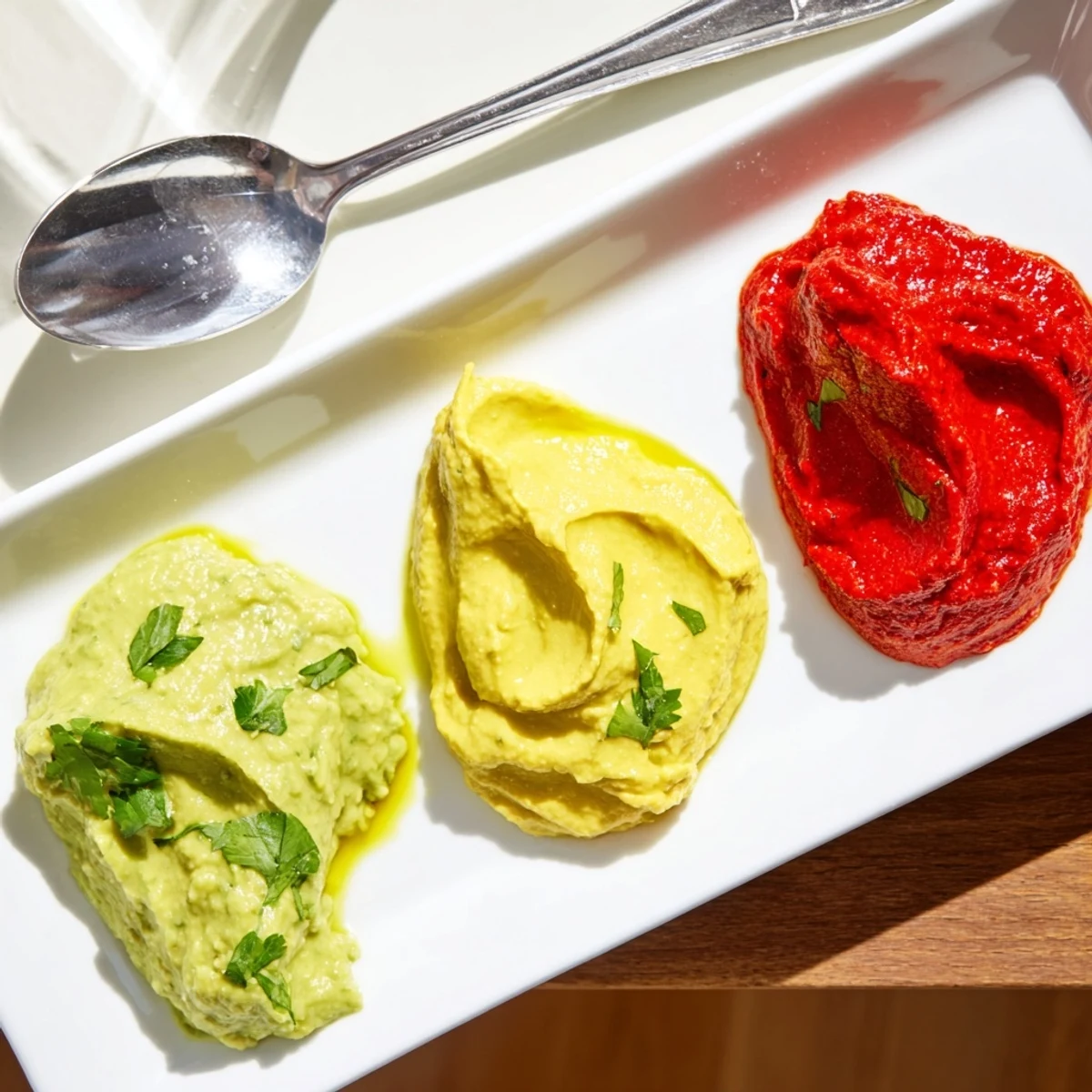 This Dip Trio of vibrant dips, including turmeric hummus, is a fantastic appetizer, perfect for dipping and sharing.