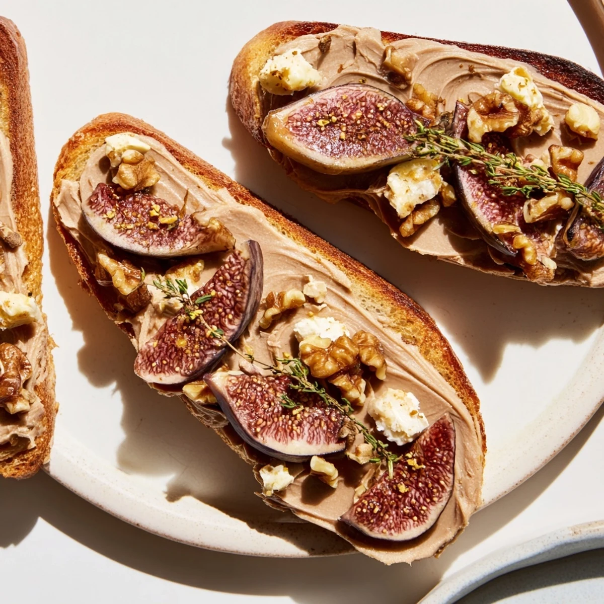 The Royal Tapestry appetizer with rich pâté, figs, goat cheese, and walnuts inviting a delicious bite.