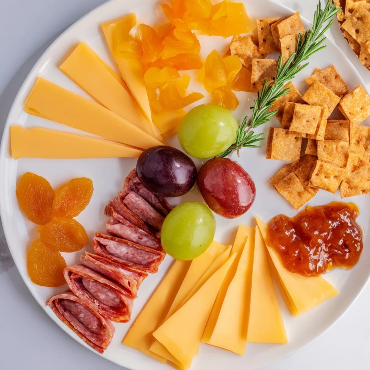 Geometric Gala charcuterie board: A stunning display of triangle cheeses, cured meats, and fresh grapes.