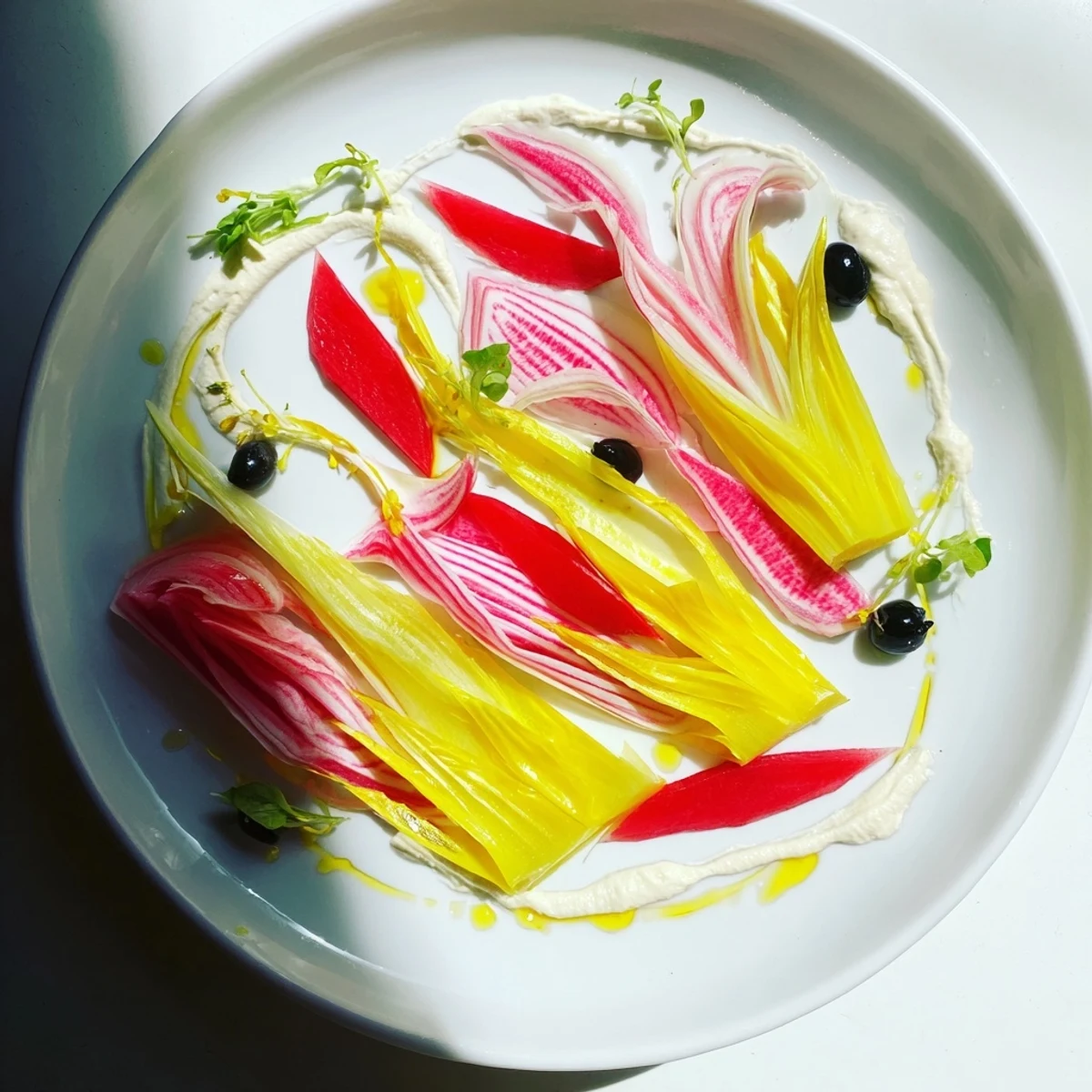A colorful plate of The Shadow Play appetizer features vibrant beets and dark blackberries.