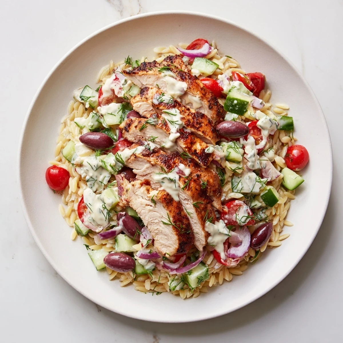 Enjoy the refreshing taste of this Greek Chicken Gyro Pasta Bowl, a perfect blend of fresh flavors and textures.