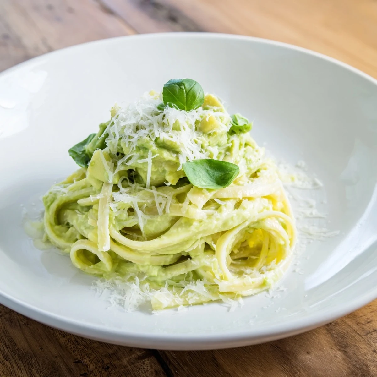 Imagine the luxurious, smooth avocado sauce coating every strand of creamy avocado pasta, served with lemon zest.