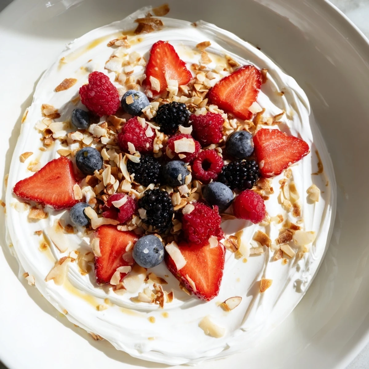 Vibrant berry yogurt bark: a frozen, healthy snack with fresh berries and crunchy granola.