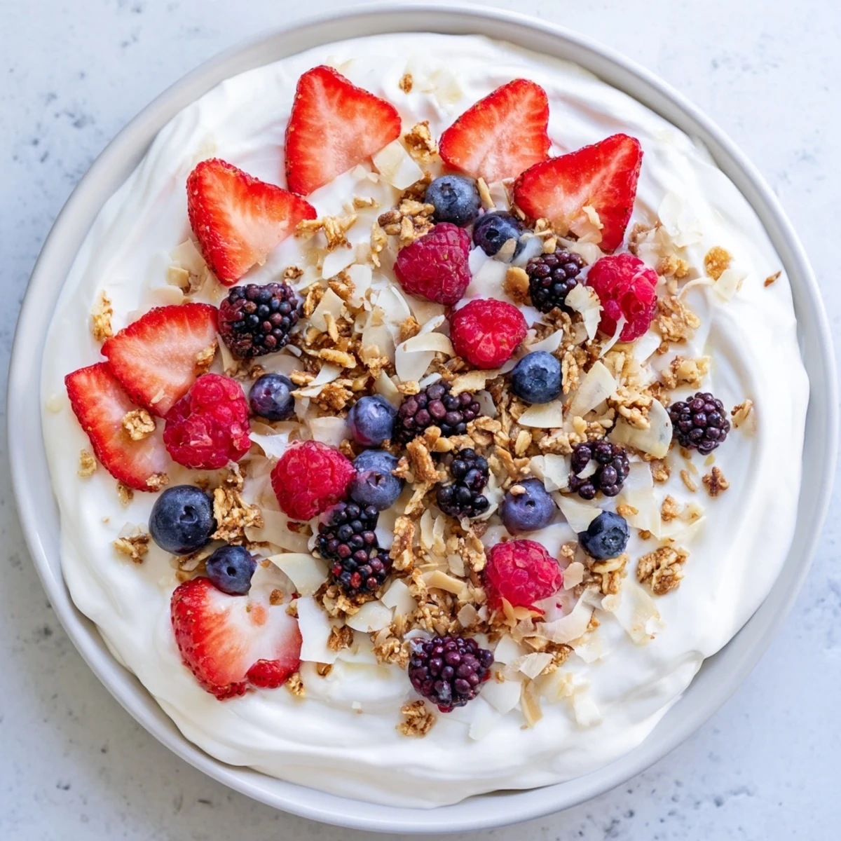 Homemade berry yogurt bark, featuring layered yogurt, bright berries, and a sprinkle of nuts, ready to eat.