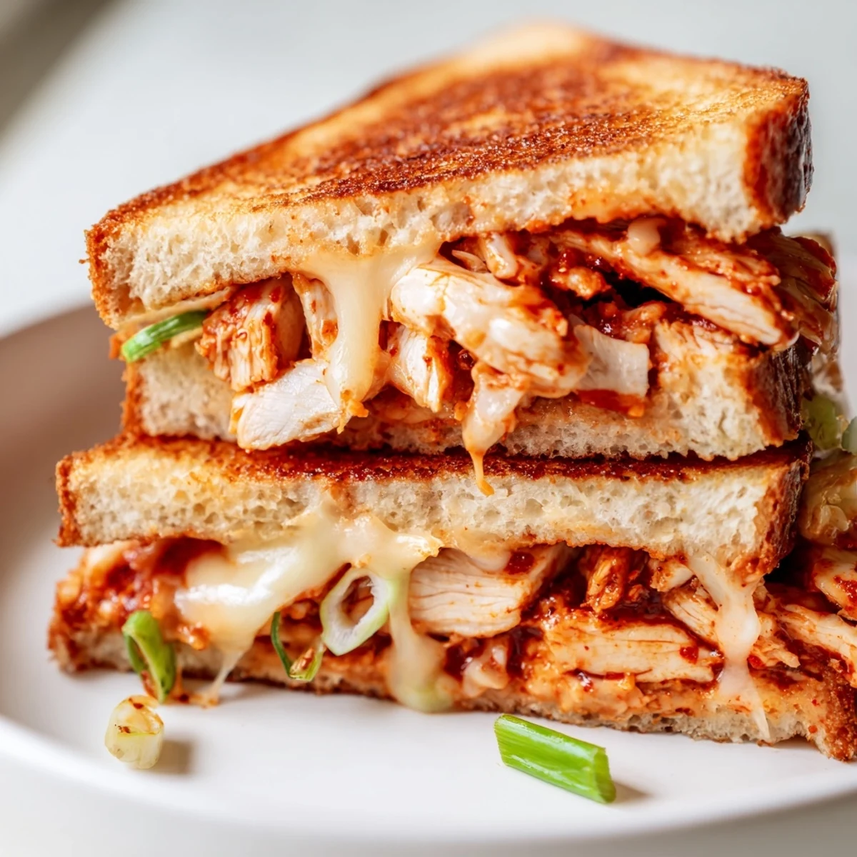 A close-up of a generously filled, toasted Gochujang Mayo Chicken Sandwich ready for a satisfying bite.