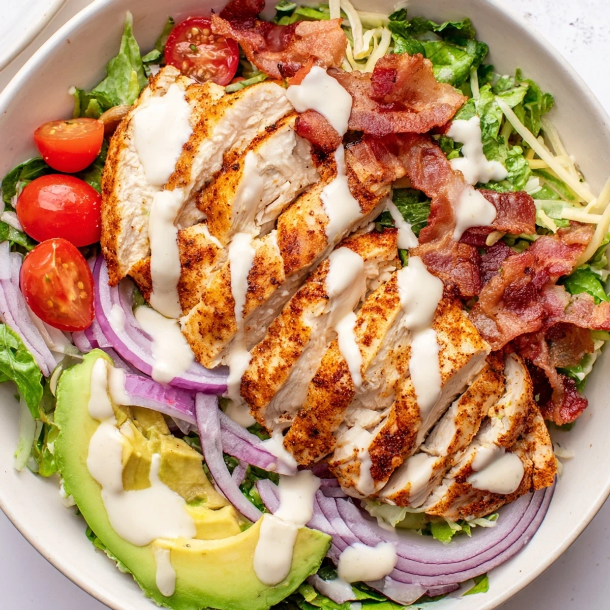 Enjoy a refreshing and flavorful Crispy Bacon Chicken Salad, perfect with tender chicken and crispy bacon.