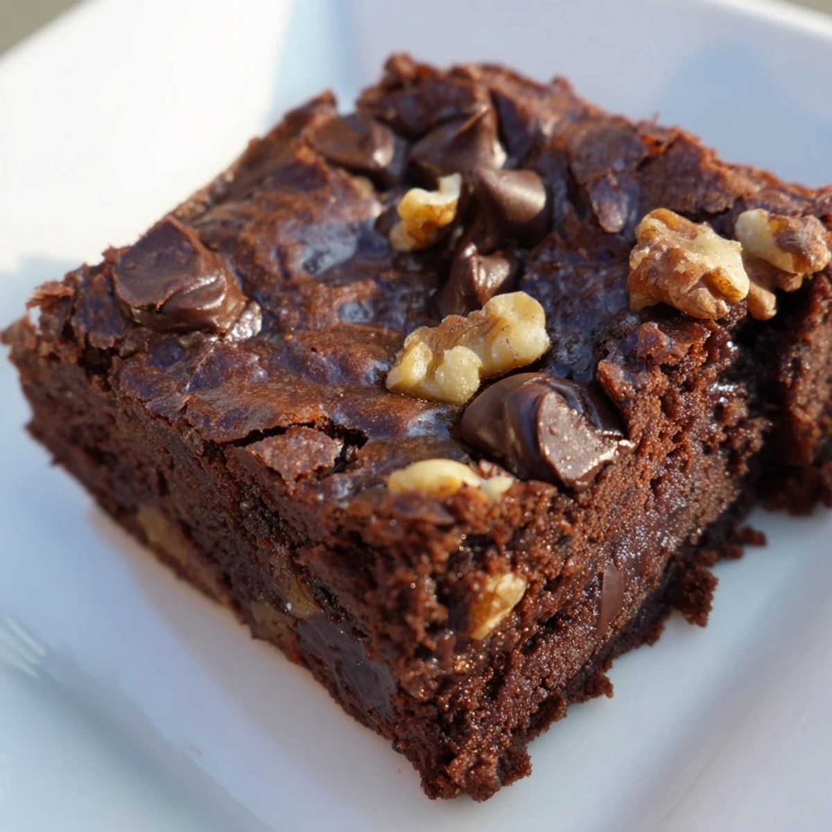 Freshly baked Greek yogurt brownies, with a crinkly top and promising a light, moist bite.