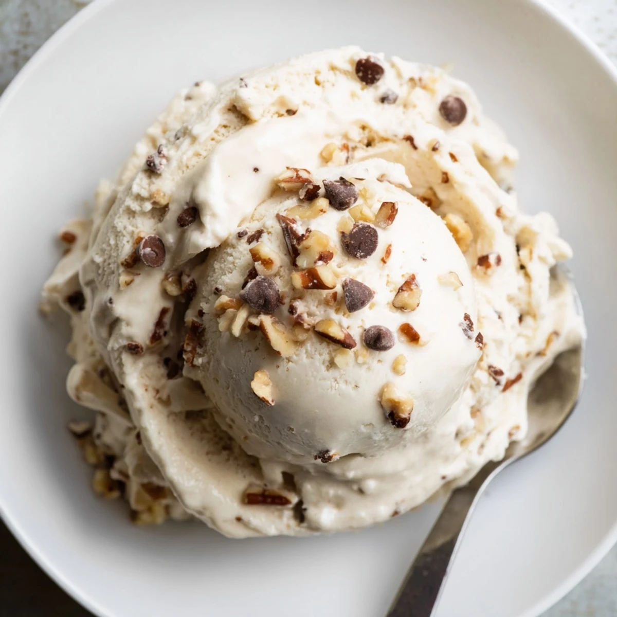 Homemade cottage cheese ice cream with chocolate chips, a sweet and simple dessert.