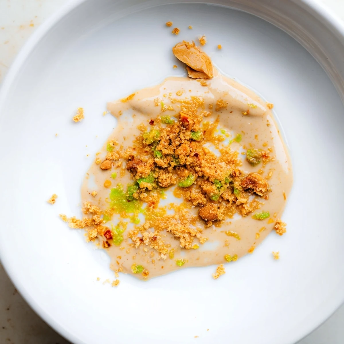 A bowl of Indonesian satay sauce: the peanut-based dip is thick, glossy, and ready to serve.