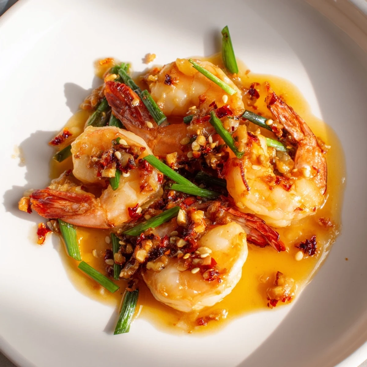 Golden, garlic butter shrimp sizzling in a pan, ready to be tossed with savory sauce.