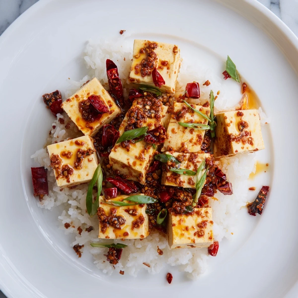 A close-up of fragrant Chinese Mapo Tofu, showcasing the tender tofu and spicy bean sauce, ready to be enjoyed.