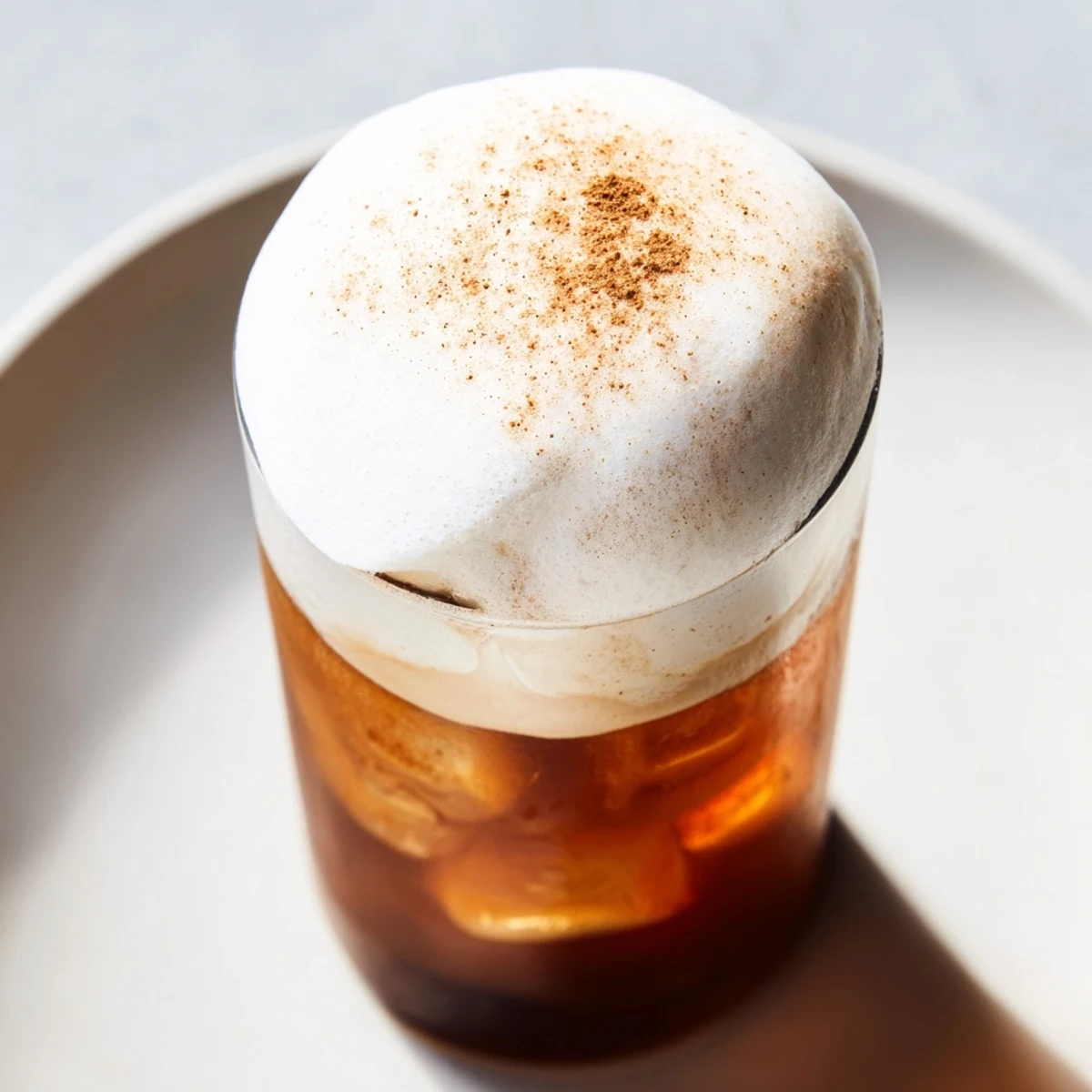 Enjoy the refreshing Iced Chai Tea with Cold Foam, a layered drink, offering cool, spiced tea bliss.