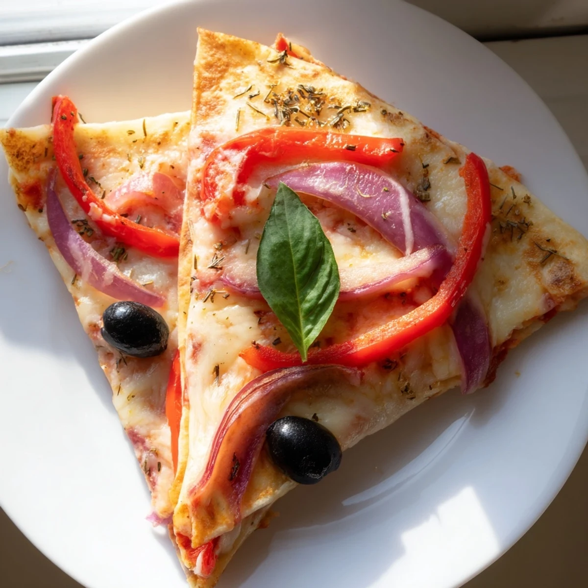 Close-up of a perfectly crispy tortilla pizza wrap, ready to slice and enjoy as a snack.