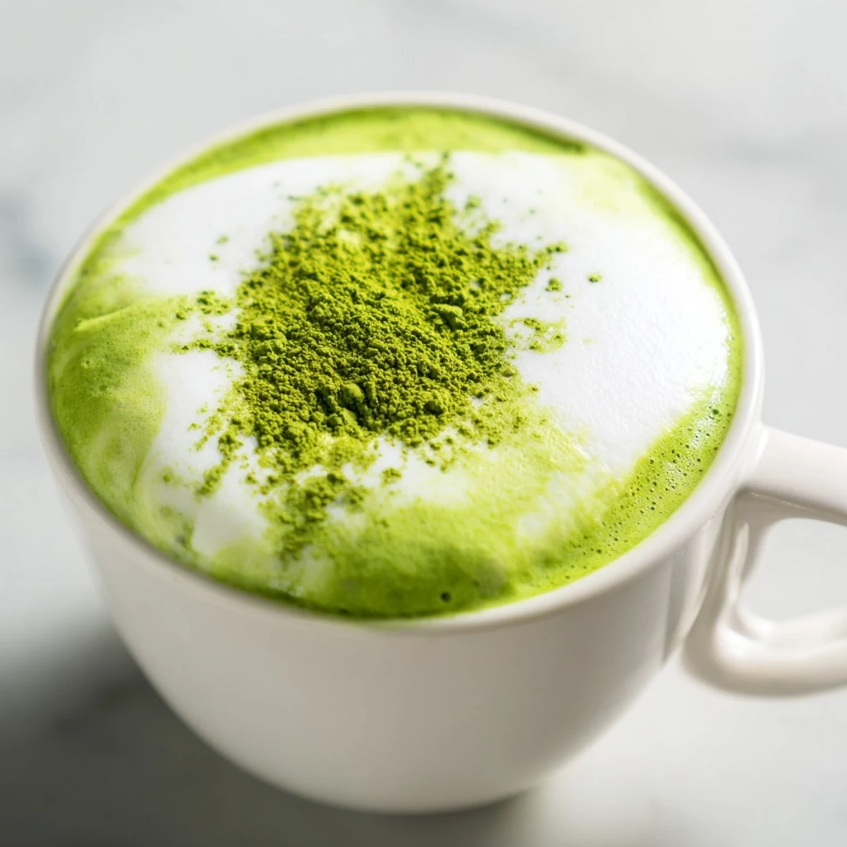 Steaming Matcha Green Tea Latte with frothy milk, perfect for a cozy afternoon treat.