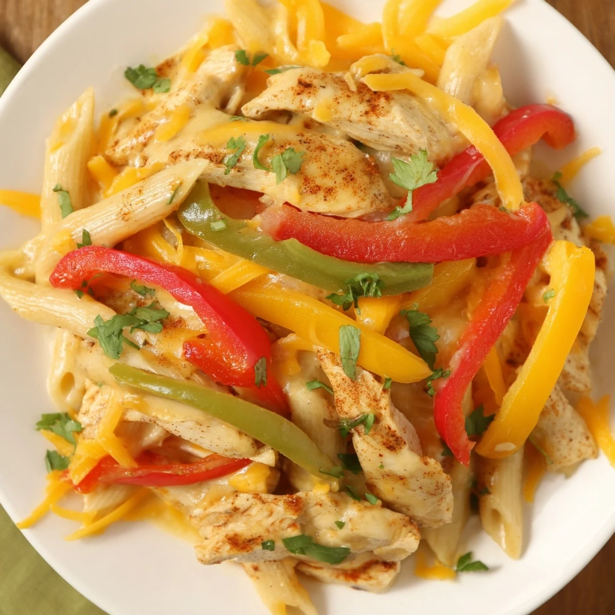 Tender chicken and pasta combined in a flavorful Chicken Fajita Pasta Skillet, a one-pan wonder.