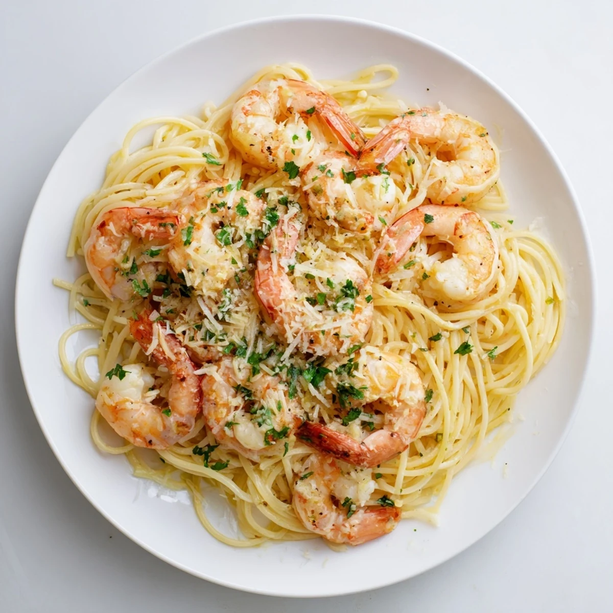 Vibrant Lemon Garlic Shrimp Pasta: juicy shrimp glistening with a bright, flavorful sauce and parsley.