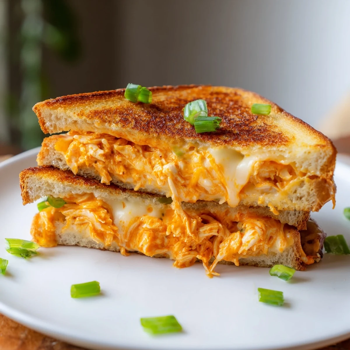 Spicy buffalo chicken filling oozes from this beautifully toasted Buffalo Chicken Ranch Grilled Cheese sandwich.