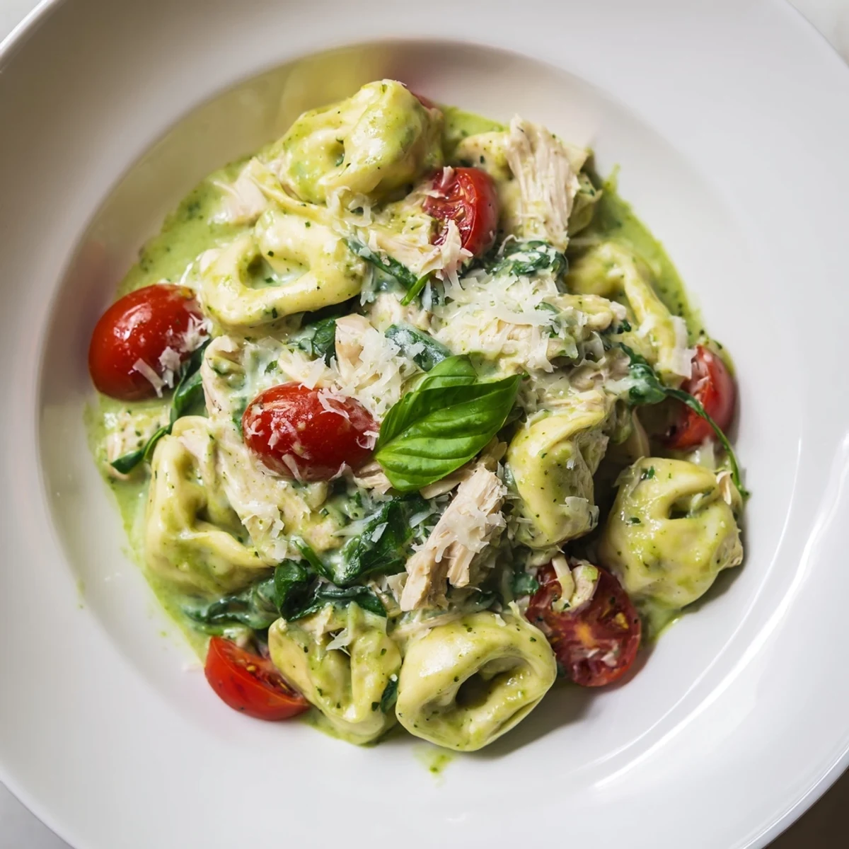 Creamy Pesto Tortellini Skillet, a vibrant dish with tender tortellini and rich, cheesy sauce.