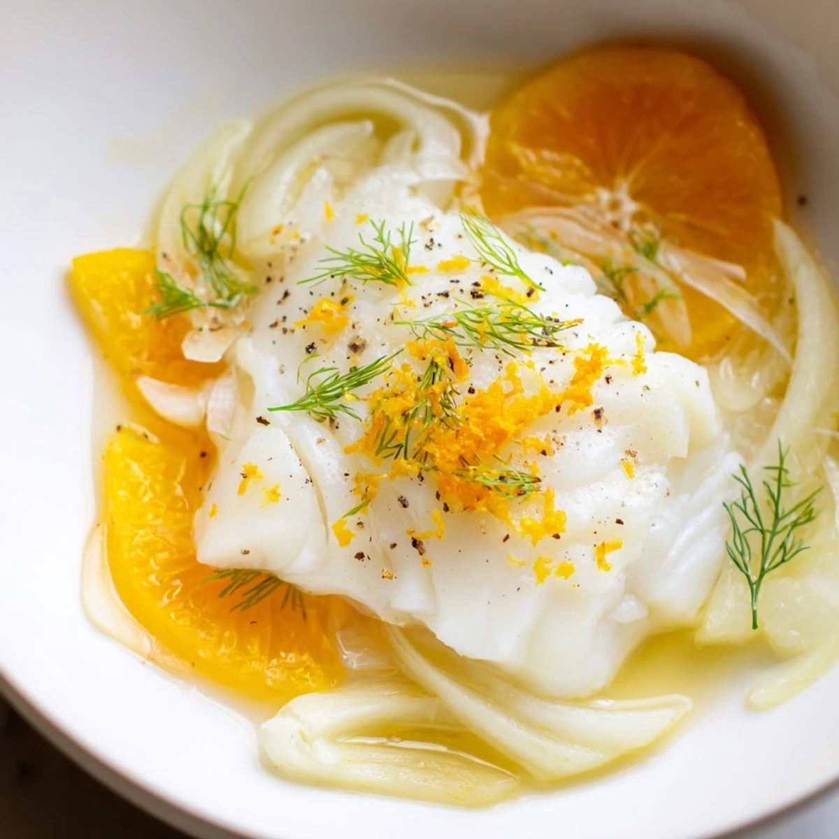 Tender white fish and sweet citrus poached to perfection for a light, gluten-free main course.