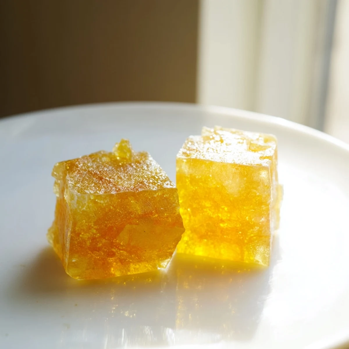Frozen Lemon Ginger Turmeric Wellness Cubes sit in an ice tray, glistening with vibrant orange-yellow hues.
