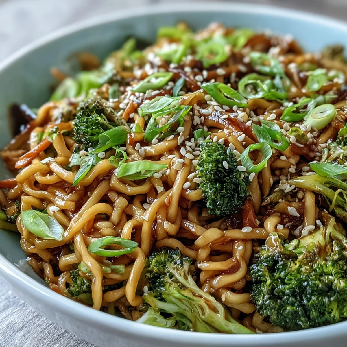 Tender noodles coated in savory teriyaki sauce, a perfect quick lunch.