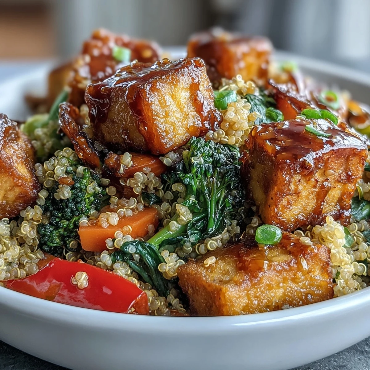 Savory Teriyaki Quinoa Vegetable Bowl, perfect for a healthy, plant-based weeknight dinner.