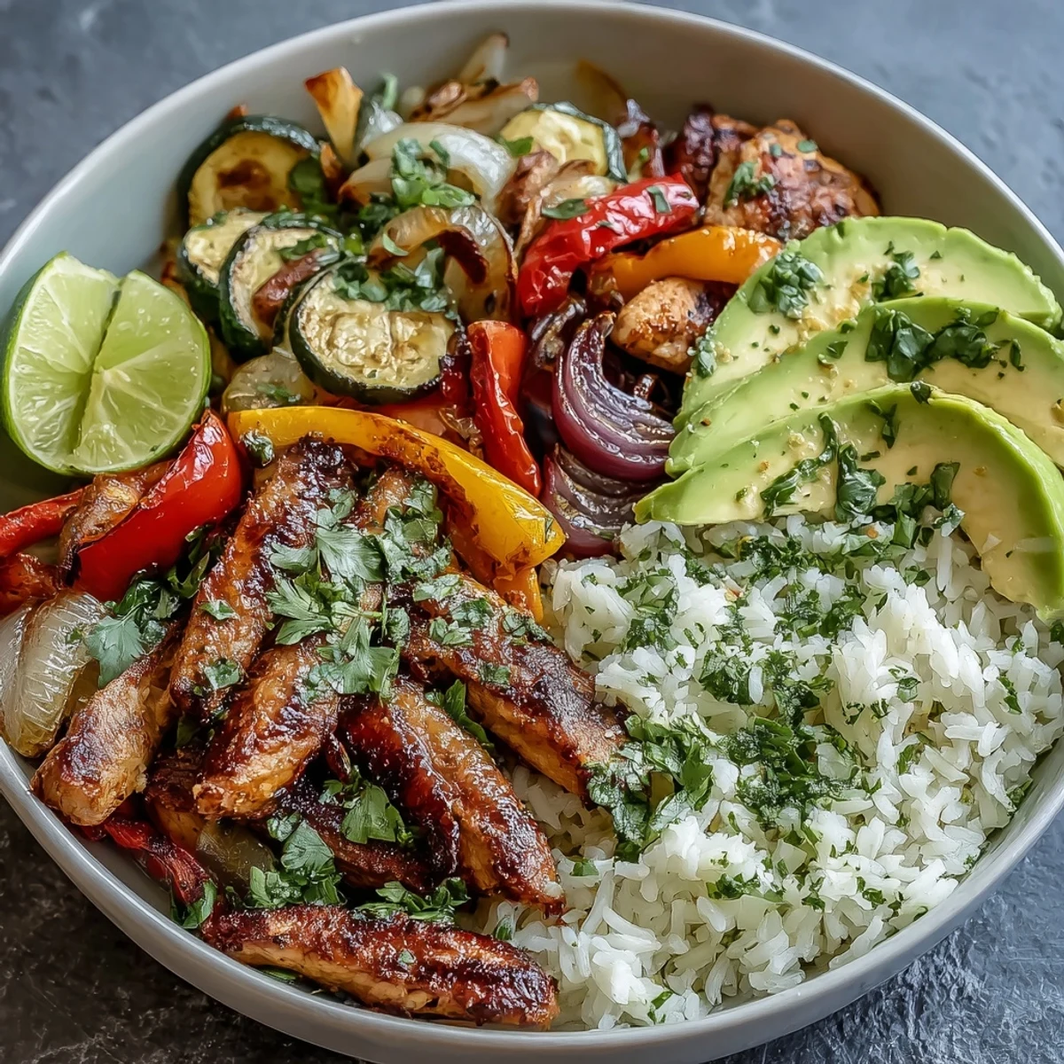 Flavorful Sheet Pan Fajita Bowl, piled high with vibrant, savory goodness.