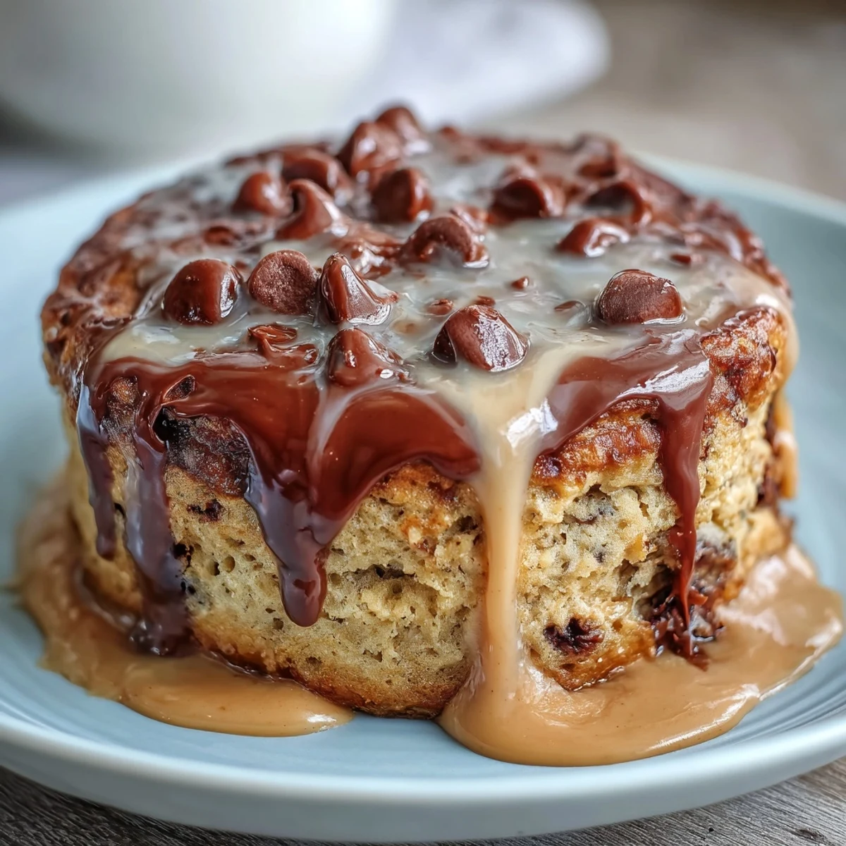 A warm, single-serving Peanut Butter Cup Protein Pancake Bowl topped with melty chocolate chips and chopped peanuts.