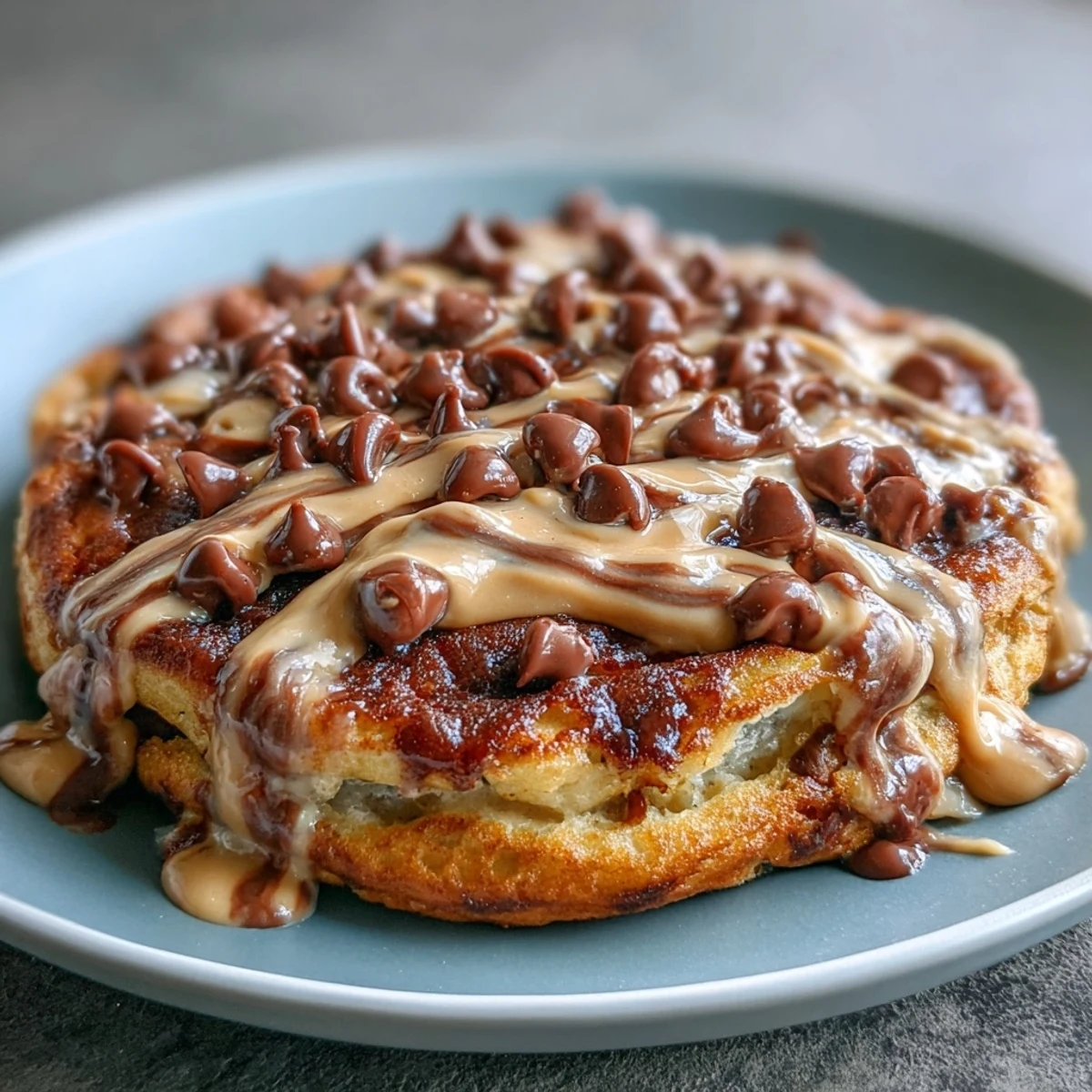 Healthy Peanut Butter Cup Protein Pancake Bowl garnished with sliced banana, ready to enjoy as a protein-rich breakfast.
