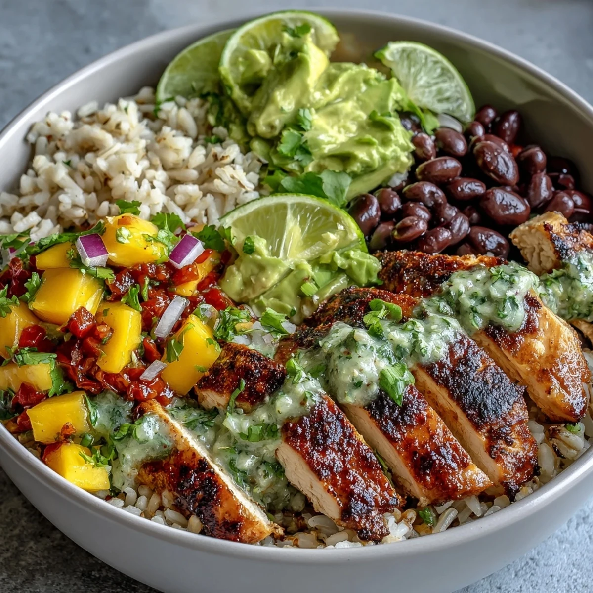 Mango Avocado Salsa Chicken Bowls