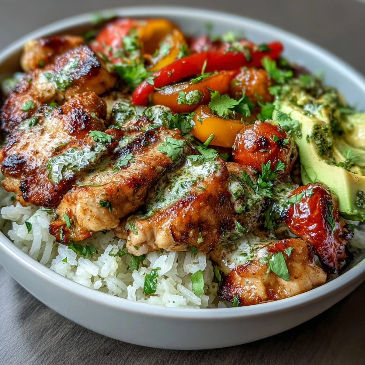 Skinny chicken fajita meal prep bowls featuring tender chicken, sautéed peppers, and zesty cilantro-lime rice—perfect for nutritious weekday meals.